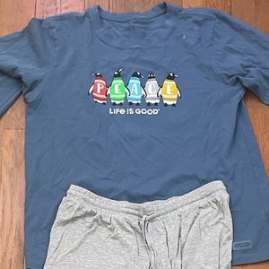 Life Is Good Christmas PJ Shirt, Blue, L